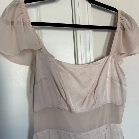 By Anthropologie Flutter-Sleeve Satin Sheath Dress in Light Sand - Picture 7 of 9